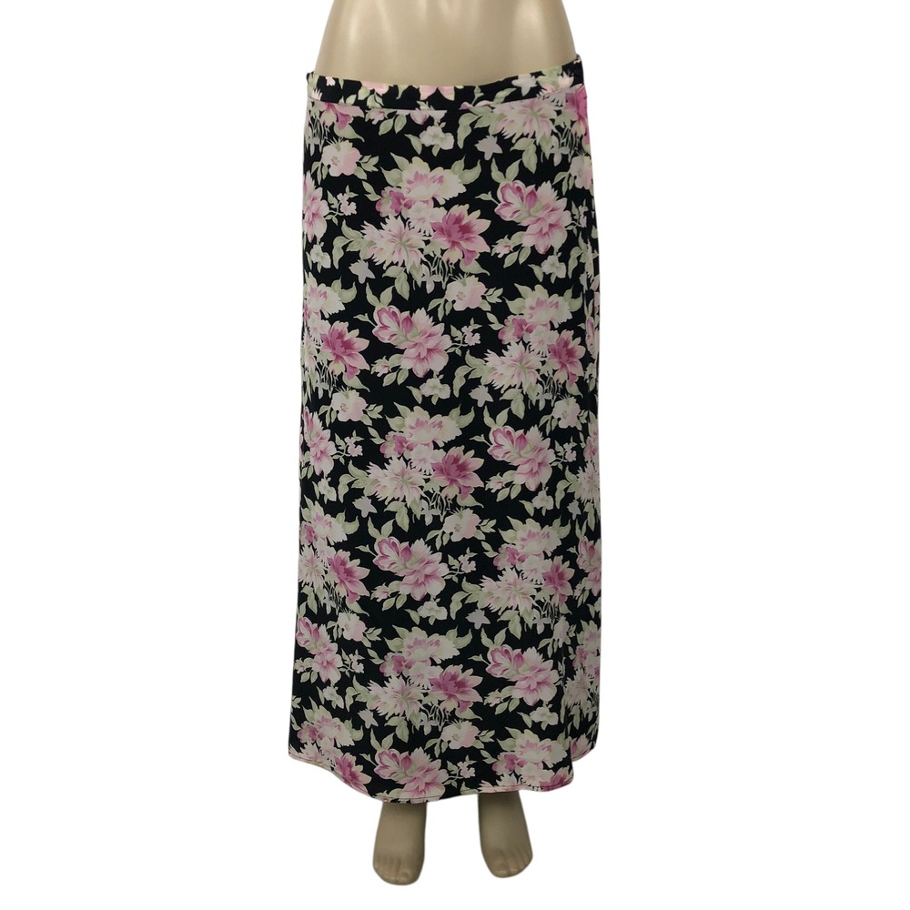 Vintage Sophisticates 100% Silk Floral‎ Print Midi Skirt Size L Fairy Y2K Boho